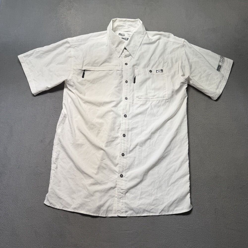 Drake Performance Fishing Shirt Mens M White Short Sleeve Button Up Vented DPF